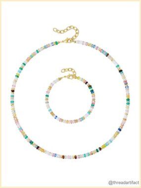 Handmade Gemstone Bead Choker Necklace Bracelet Set Bohemian Summer Jewelry Set